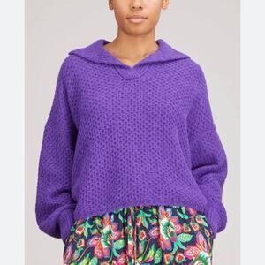Xirena Ally Purple Iris Alpaca Wool Blend Collared Pullover Sweater Size L
